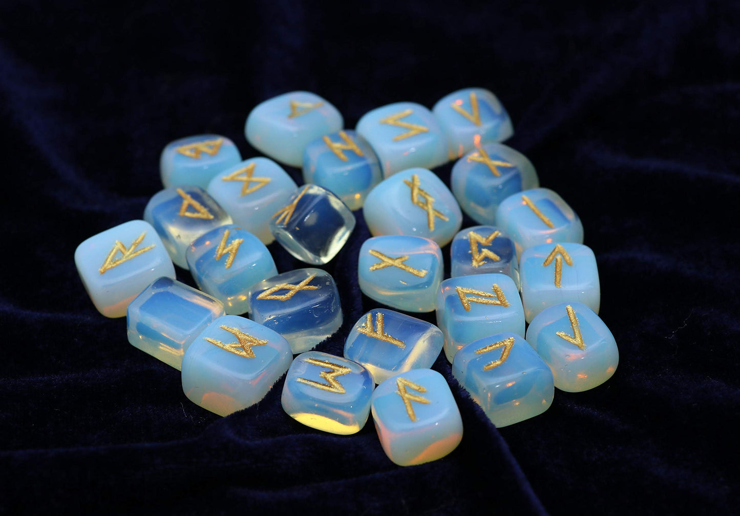 Crocon Oplaite Rune Stones Set with Elder Futhark Alphabet Engraved Symbol for Energy Genrator Chakra Balancing EMF Protection Home Office Decorative Stone Size :- 15-20 mm Approx