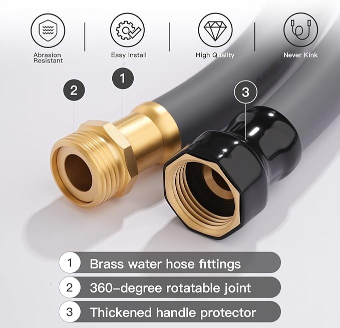 Garden Hose 5/8" x 50ft - Brass Rubber Heavy Duty Water Hose 600 PSI Burst Pressure, Durable Flexible Hose for Yard, Car Wash, Pets Gray