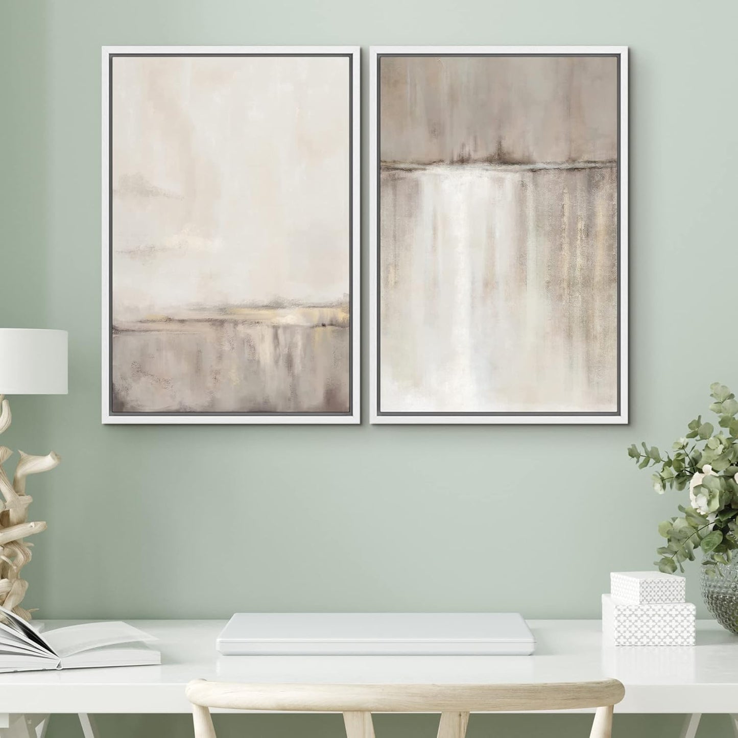 SIGNWIN Framed Canvas Print Wall Art Set Grunge Duotone Tan Landscape Abstract Shapes Illustration Modern Art Decorative Nordic Chic Relax/Zen for Living Room, Bedroom, Office - 16"x24"x2 White