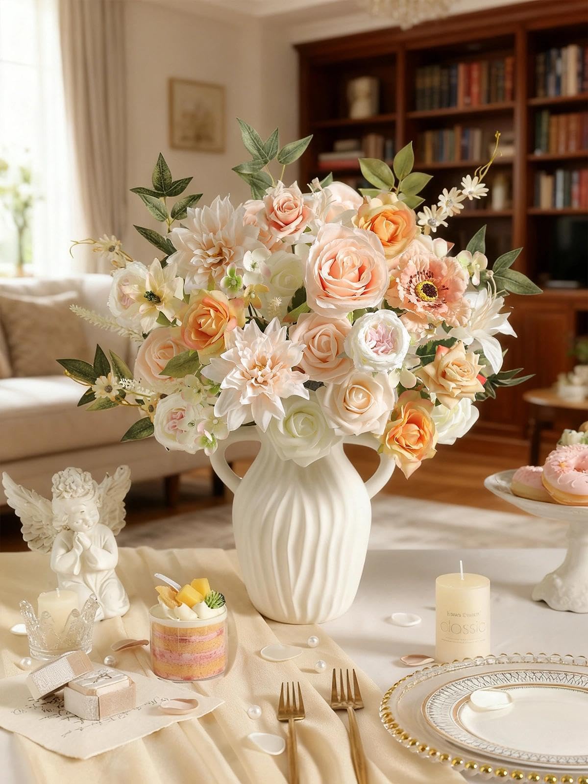 YiYunFloral Artificial Flowers,Champagne Pink Silk Fake Flowers for DIY Wedding Bridal Bouquets, Wedding Cake Flowers for Table Centerpieces Baby Shower Birthday Party Home Decorations