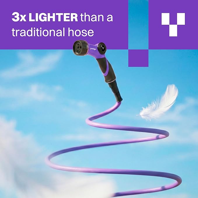 RELAX 50ft Expandable Purple Garden Hose – Lightweight No-Kink Design with Durable Aluminum Fittings, Spray Nozzle & Hose Mender for Home & Garden Watering