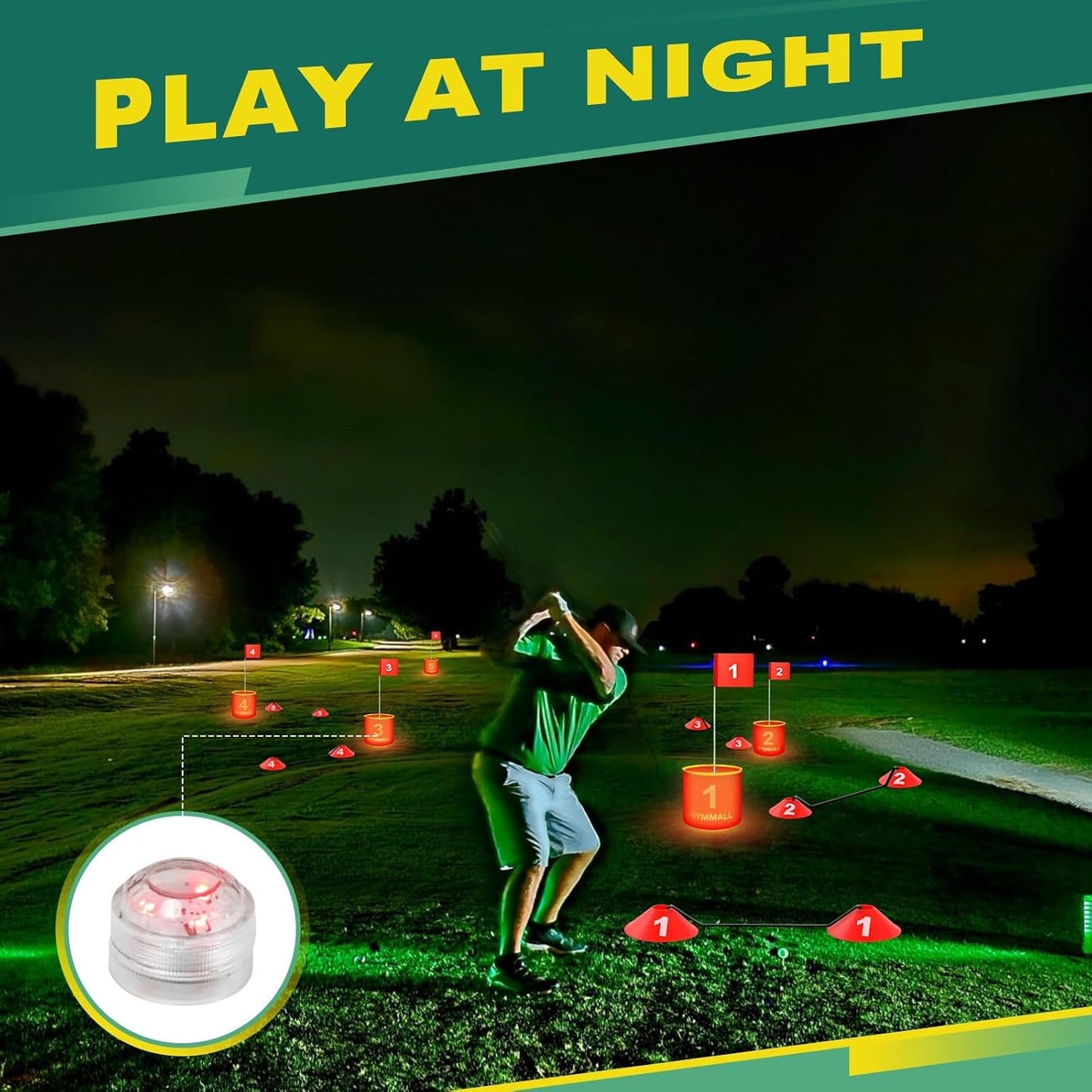Golf Yard Bucket Games, 9 Holes Bucket Backyard Golf Game Set with LED Light and Golf Flags for Adults & Kids Indoor Outdoor, Golf Practice Gift for Backyard, Park, Beach, Lawn