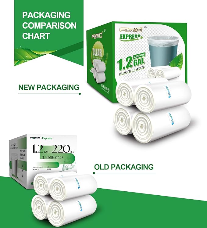 FORID Clear Small Trash Bags, 1.2 Gallon Garbage Bags, Wastebasket Bin Liners 220 Count Plastic Trash Bags for Bathroom Bedroom Office Garbage Can 5 Liters - Durable & Thick Trash Bag