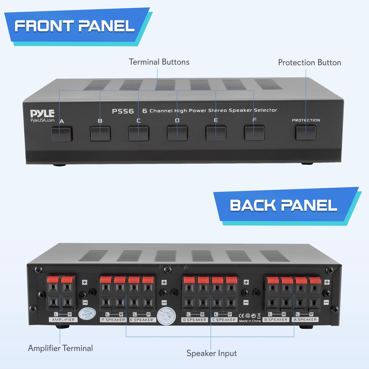Pyle Home Premium New And Improved 6 Zone Channel Speaker Switch Selector Switch Box Hub Distribution Box For Multi-Channel High