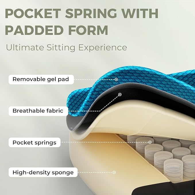 Dowinx Gaming Chair Breathable Fabric Game Chair with Gel Pad, Comfortable Gamer Chair with Pocket Spring Cushion, Ergonomic Computer Chair with Footrest and Storage Bag, Green