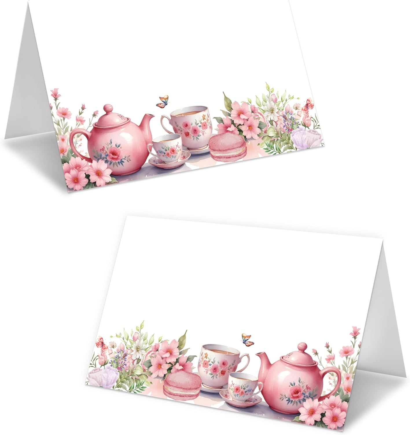 Tea Party Place Cards For Girls, Floral Teapot Name Card For Table Setting, Spring Holiday Favors Supplies, Flowers Tent Cards Decor For Bridal Shower Wedding Wonderland Tea Party, 25 Pack -07