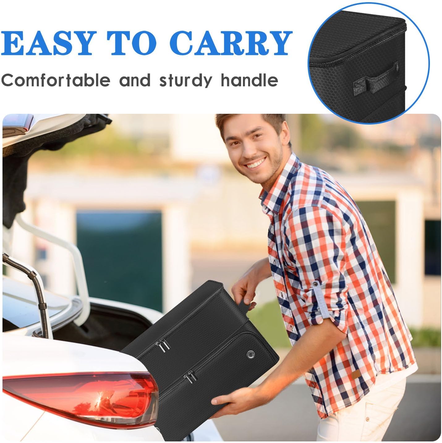 Golf Trunk Organizer for Car, Foldable Golf Storage Box with Ventilated Shoe Compartment, Holds 2 Pair Shoes, Balls, Cap, Gloves, Clothes 17.7x13.3x9.4 inch Car Organizer for Golf Gear (Black)