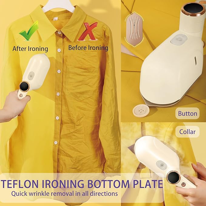 Travel Steamer Iron, 1000W Portable Mini Steam Iron, 100ml Foldable Wet Dry Dual-Purpose Hanging Ironing Machine, Essential Steamer for Home, Travel & University Dormitory (Beige)