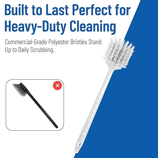 SPARTA 40501EC02 Plastic Large Scrub Brush, Kitchen Brush, Utility Brush With Long Handle For Cleaning, 20 Inches, White, (Pack of 6)