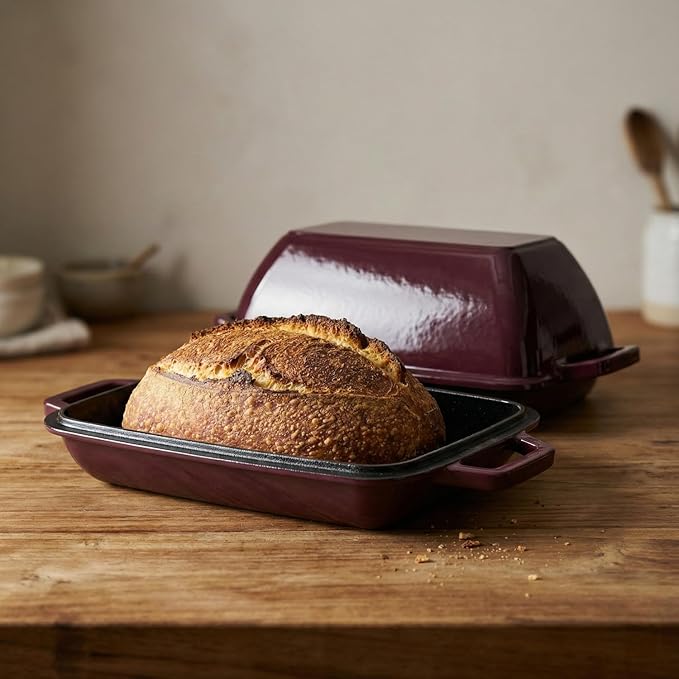 Cast Iron Dutch Oven for Bread Baking 12x8 Inch Enameled Bread Oven with Lid 6QT Cast Iron Bread Dutch Oven for Sourdough，Magenta