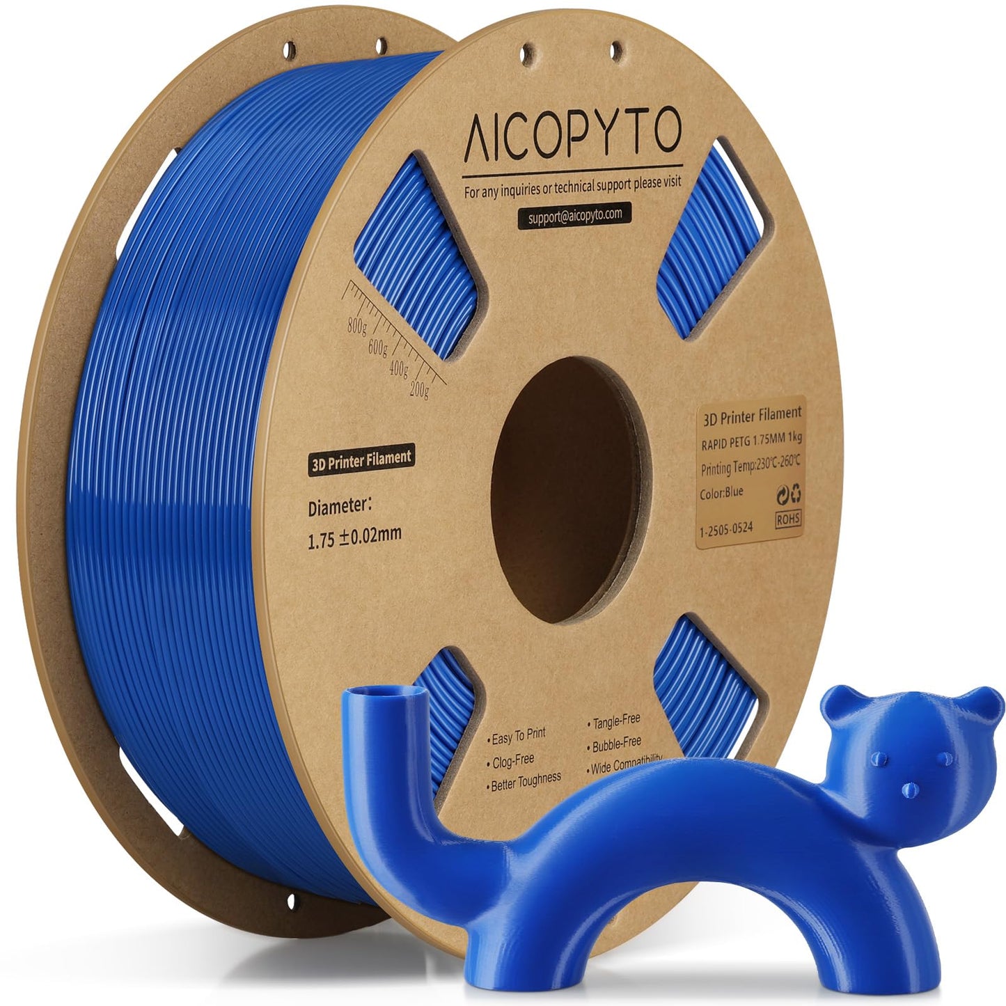 AICOPYTO PETG Filament 1KG Blue, High Speed 30-600mm/s 3D Printer Filament Rapid PETG 1.75mm Dimensional Accuracy +/- 0.02mm, 1k