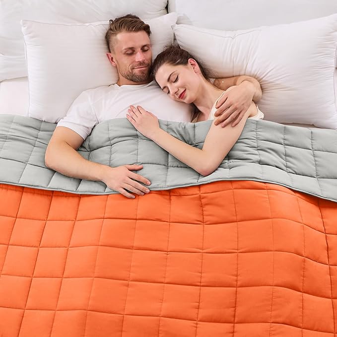 King Size Weighted Blanket for Adults (30 lbs, 80” x 87”, Orang) Cooling Heavy Blanket for Sleeping Perfect for 290-310 lbs, Breathable Blanket for Adults & Couple All Season, Machine Washable