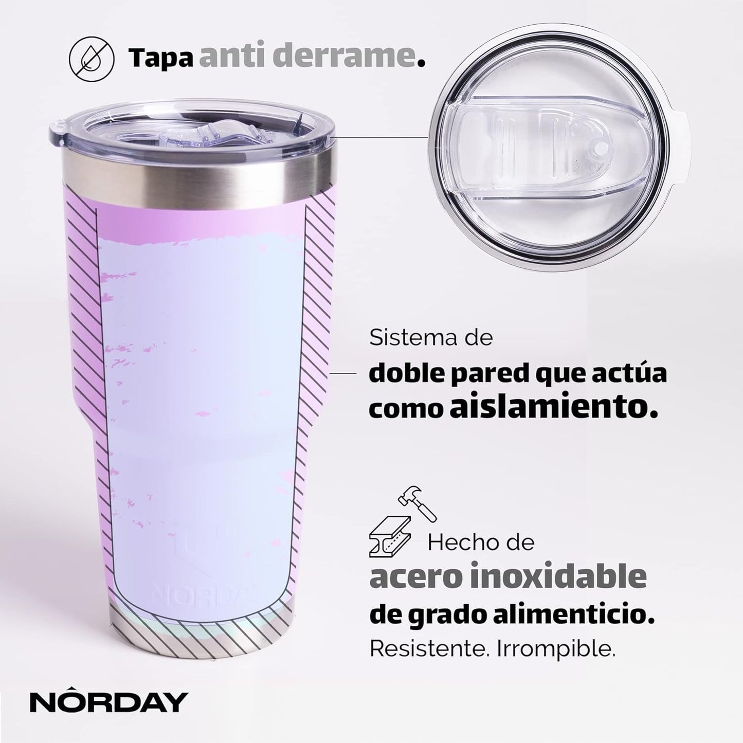 NORDAY | Tumbler with Lid - 30oz - Light Purple Insulated Tumbler - Stainless Steel Tumblers - Double Wall Insulated Travel Coffee Mug for Car Cup Holder - Keeps Temperature for 24hr - Anti Spill Lid