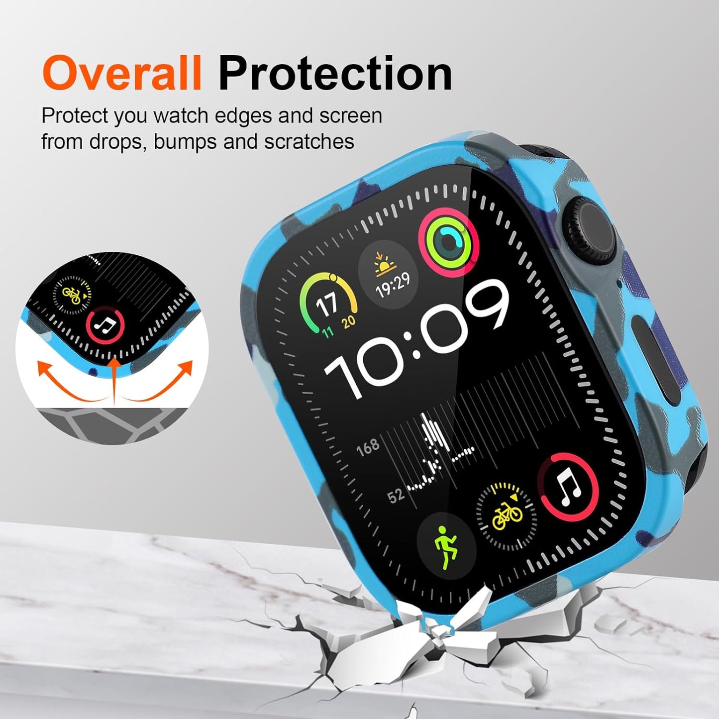 3 in 1 Metal Case Compatible with Apple Watch Series 9 8 7 45mm with Tempered Glass Screen Protector and Ceramic Like Back Cover, Straight Edge Ultra Thin Protective Cover for iWatch 45mm