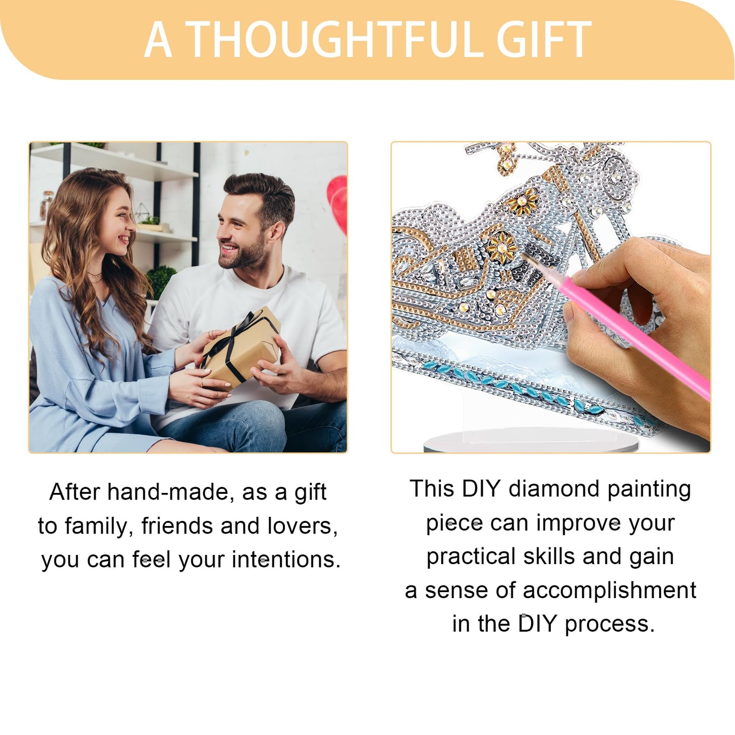 JISHSHAY Diamond Art Desk Ornaments Diamond Painting Desktop Decoration Gem Art Table Top Decorations Gem Painting Table Ornaments Mosaic Kits for Adults Desk Top Kits with Special Shape Motorbike