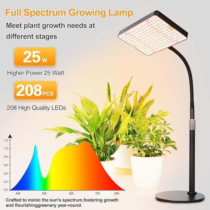 2026 Table Top Grow Light for Seedlings, Bonsai, Vegetable, Bright Natural Sunlight Full Spectrum, 4/8/12/16/20H Timer, 25 Watt Power, NO Need Adapter, 16"-24" Height Adjustable