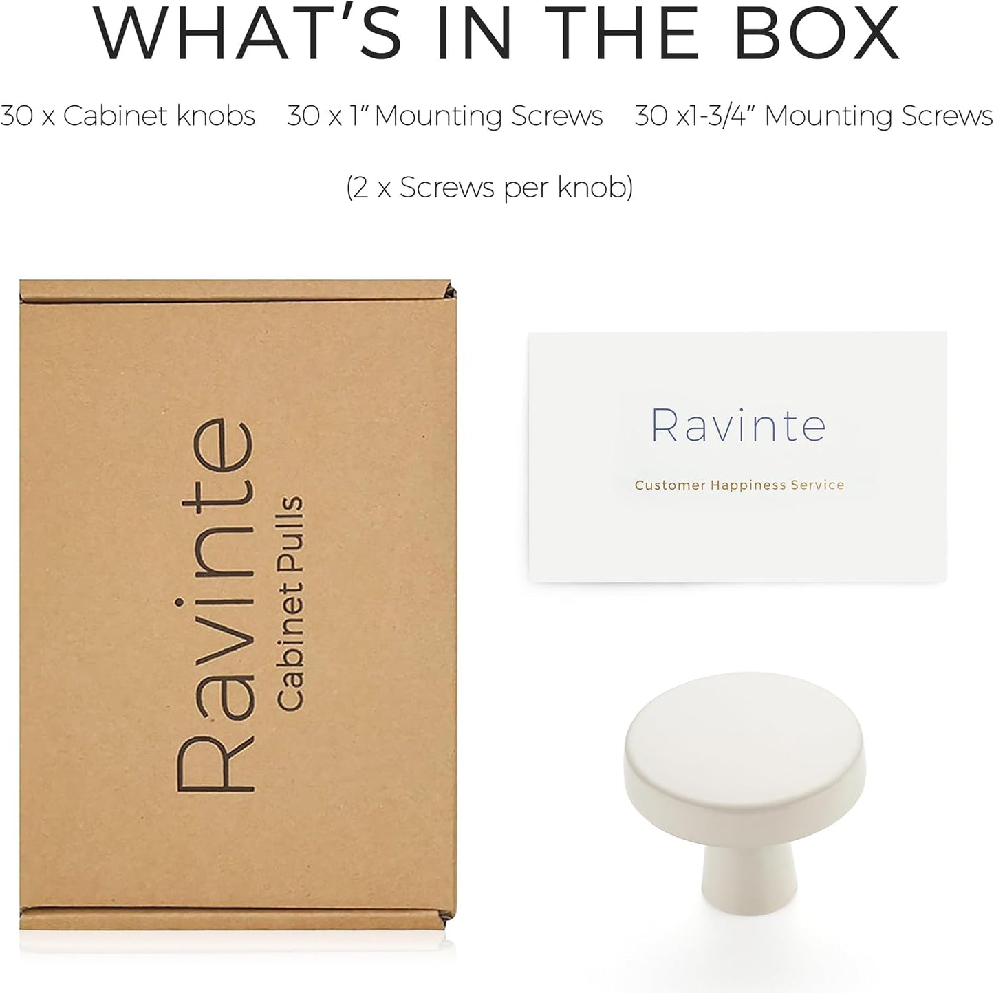 Ravinte 30 Pack Drawer Pulls 1-1/4 Inch Kitchen Cabinet Knobs White Solid Round Dresser Knobs Simple Cabinet Hardware for Cupboard Drawer Handles