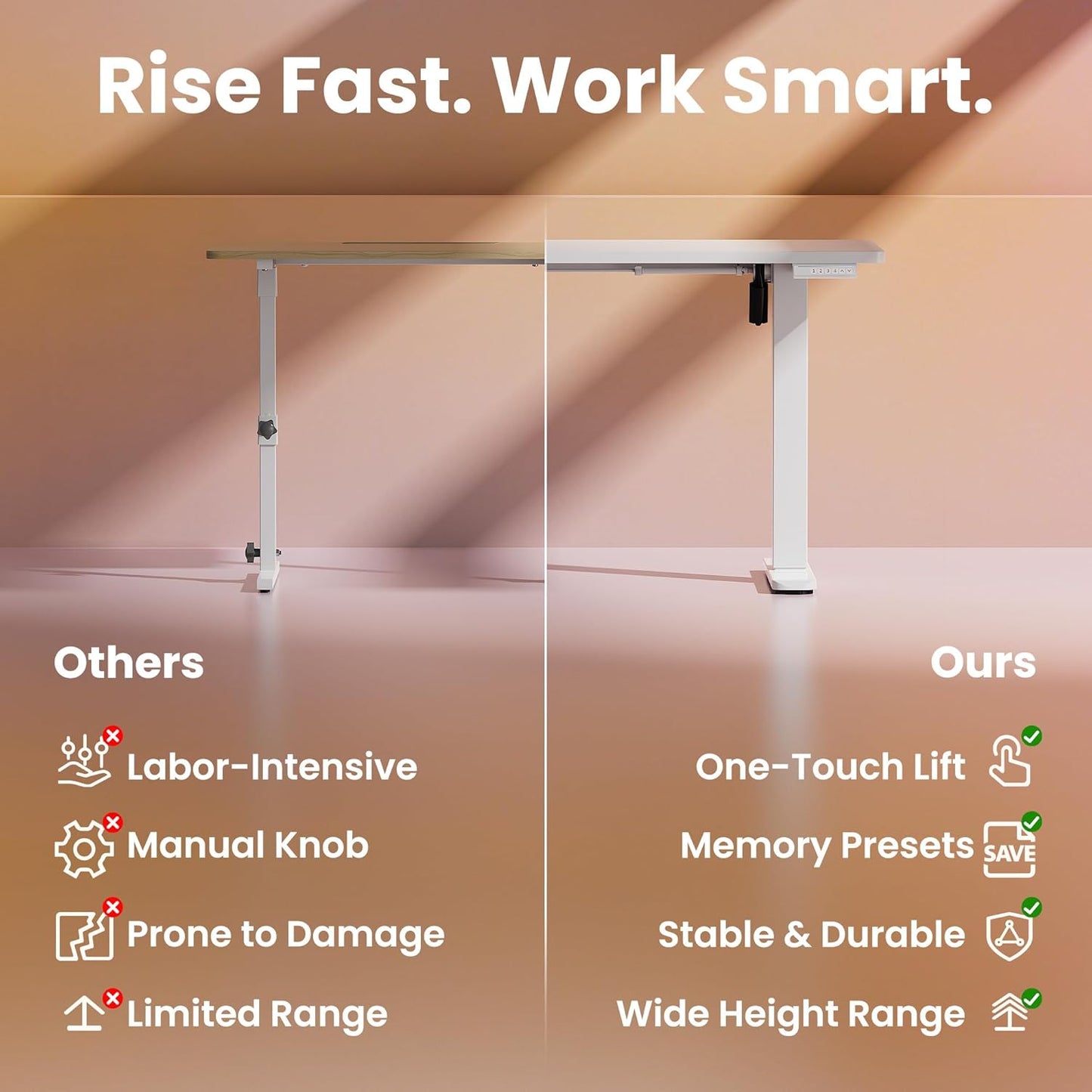 HUANUO Electric Standing Desk, 48 x 28 Inch Height Adjustable Computer Desk with Storage Bag, 4 Height Memory Settings, Sit Stand Up Desk for Home Office, White