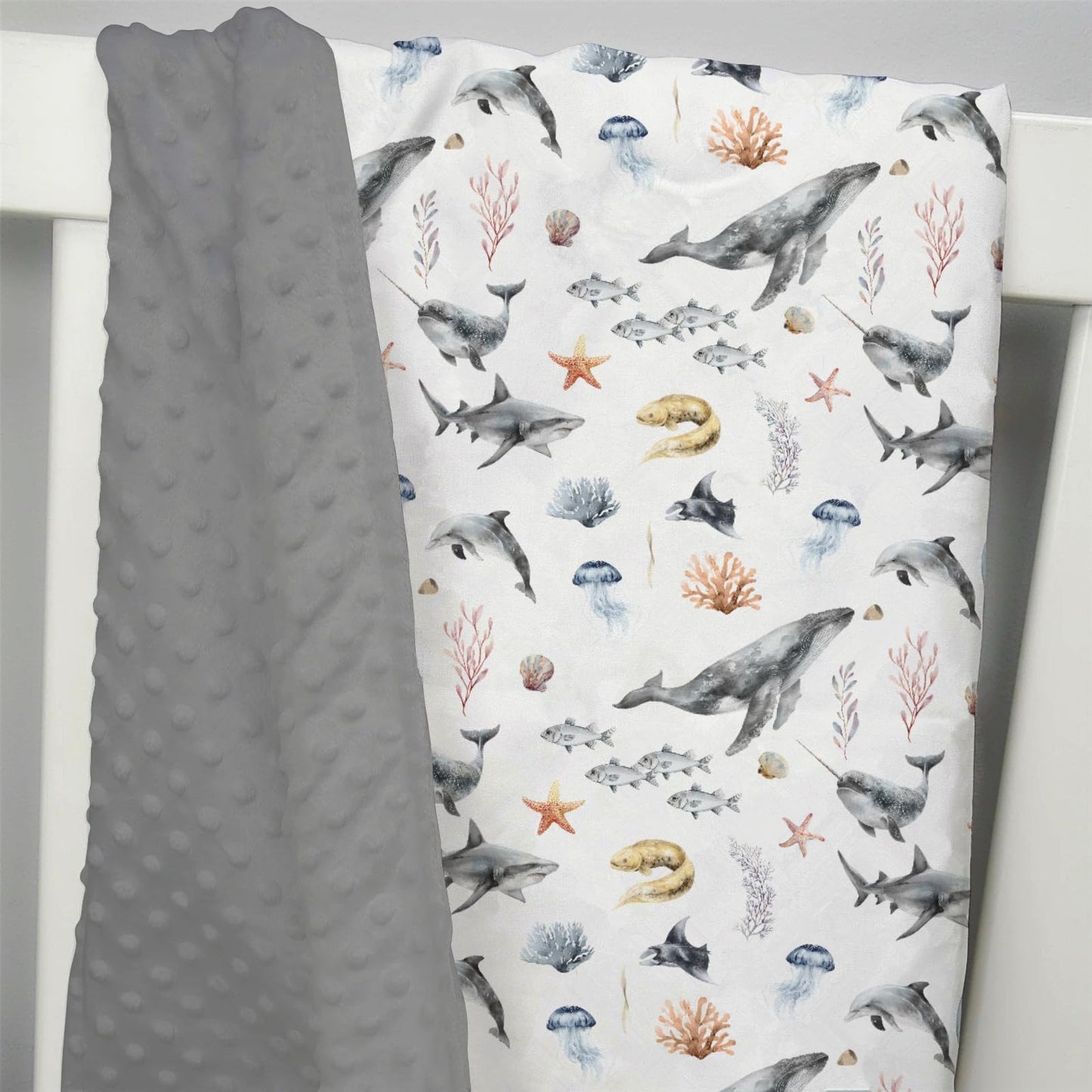 EyMzcod Mink Baby Boy Girl Blankets Under The Sea Animals, Ocean Creature Whale Shark Soft Double Layer Dotted Backing Receiving Swaddle, Newborn Infant Toddler Nursery Crib Bedding Shower Gift 30x40