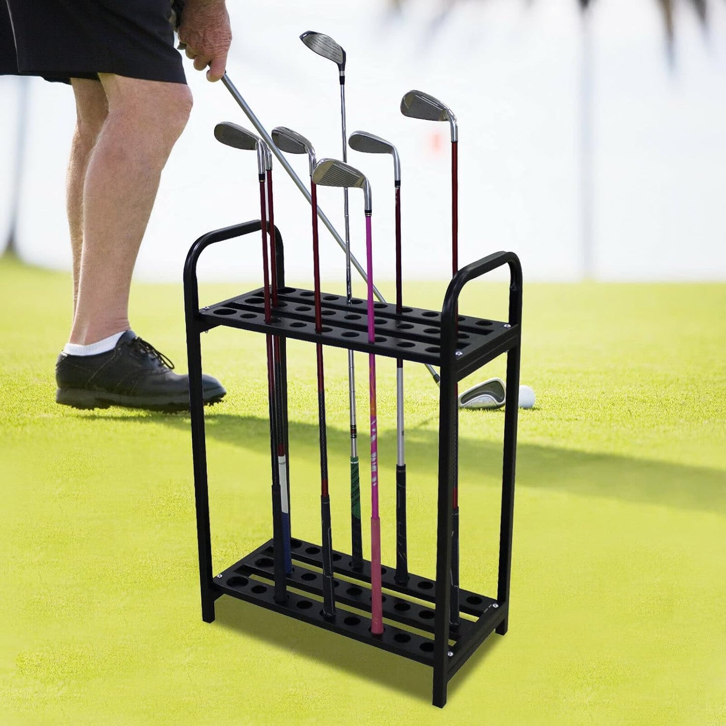 Metal Golf Club Holder Organizer - 27 Club Display Rack, Durable Golf Shelf Stand for Storage and Wall Mount