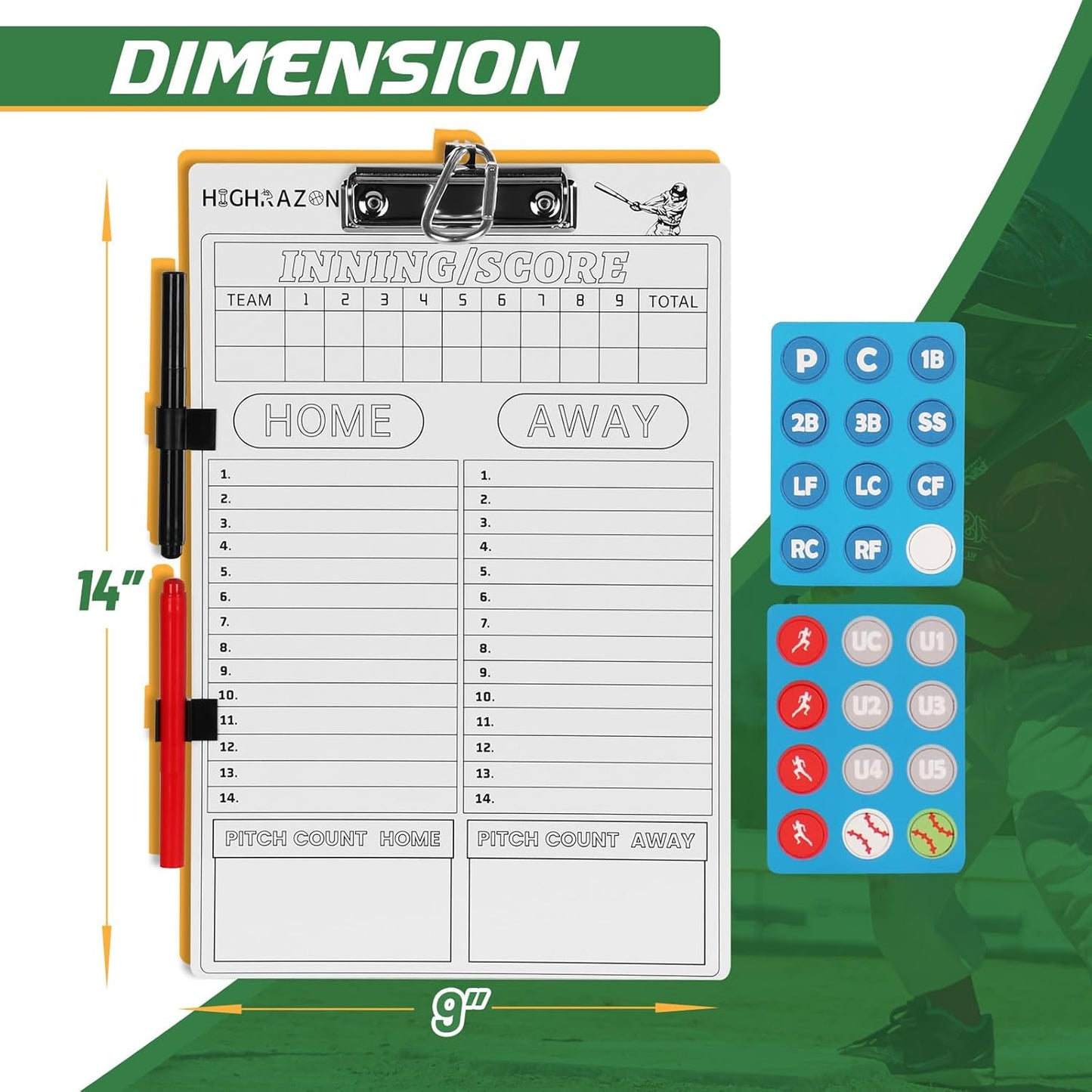 Magnetic Baseball Coach Clipboard, Dry Erase Coach Lineup Board, Premium Tactical Baseball Coaching Board with 40 Lineup Cards and Marker, Dugout Display Softball Coaching Accessories
