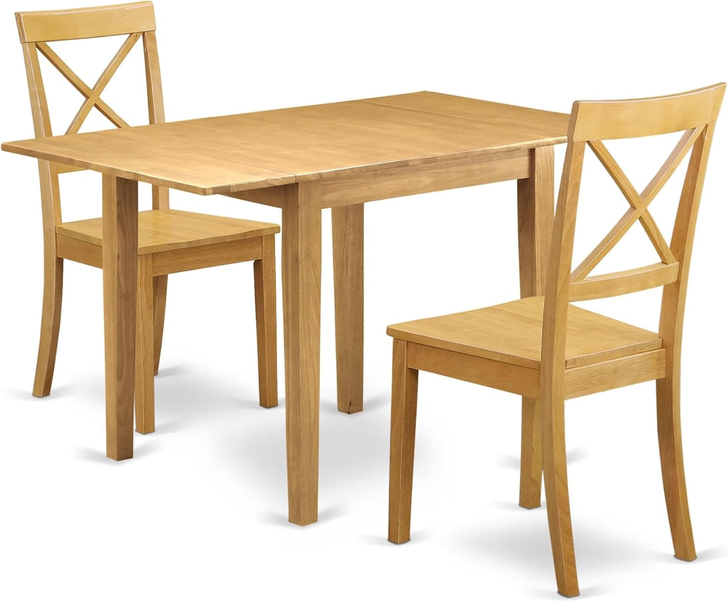 East West Furniture NDBO3-OAK-W 3 Piece Dining Room Table Set Contains a Rectangle Dining Table with Dropleaf and 2 Wood Seat Chairs, 30x48 Inch, Oak