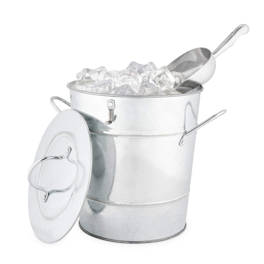 Twine Insulated Ice Bucket with Lid, Scoop & Handles for Beer, Wine, Champagne, Beverages, 1 Gal Galvanized Metal Bucket, Steel Ice Container for BBQs, Indoor & Outdoor Party Supplies, Bar Accessories