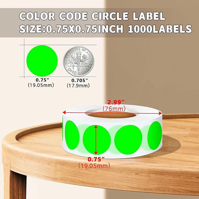 0.75 Inch Multi - Purpose Labels,1000 PCS 3/4" Fluorescent Green Stickers for Classroom, Papers, Market, Price Tags, and Library Book Labels. Non - Printable Round Colored Dot
