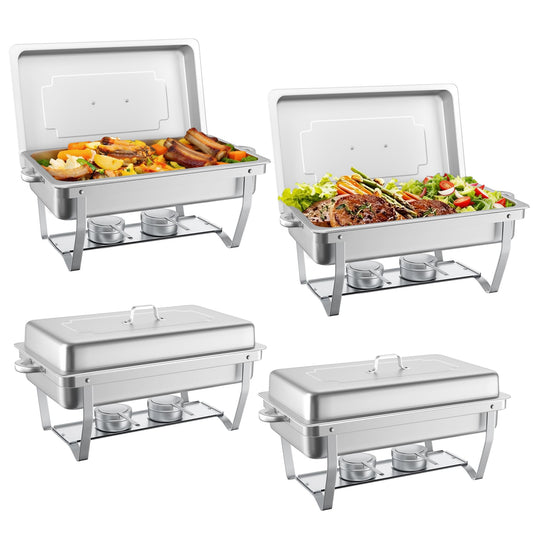 Chafing Dish Buffet Set - HARDURA 4 Packs 9.5QT Stainless Steel Food Warmer, Leak-Proof & Foldable Design, 4+ Hours Insulation, for Buffet Servers and Warmers, Ideal for Catering, Party （Silver）