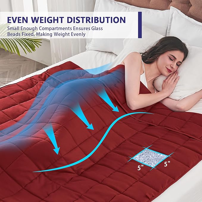 yescool King Size Weighted Blanket for Adults (30 lbs, 80” x 87”, Red) Cooling Heavy Blanket for Sleeping Perfect for 290-310 lbs, Breathable Blanket for Adults & Couple All Season, Machine Washable