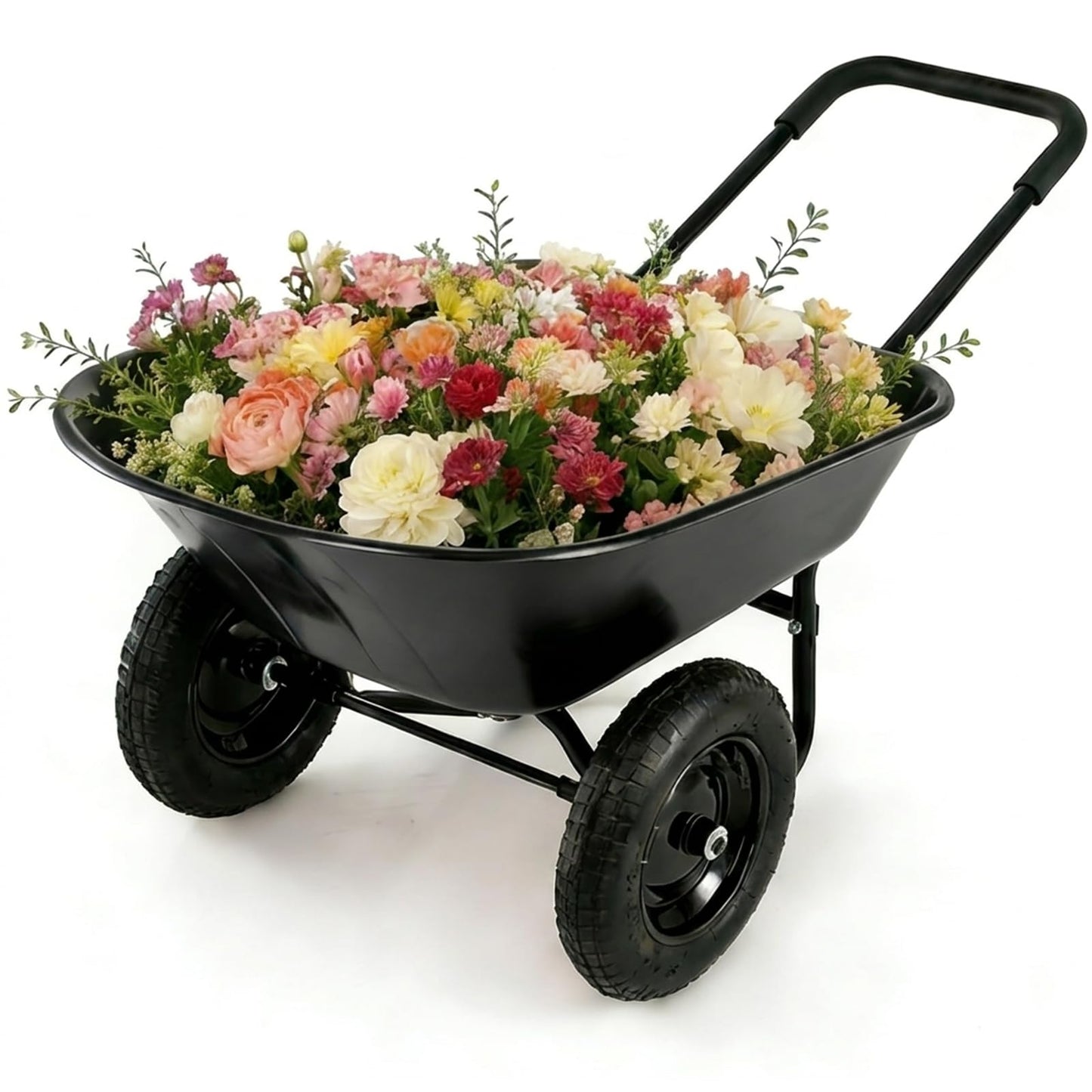 ERGOMASTER Dual-Wheel Wheelbarrow, Home Utility Garden Cart, 330 LBS Capacity, Large Heavy Duty Yard Cart for Gardening & Planting, Lawn, Farm, Construction Site, Black