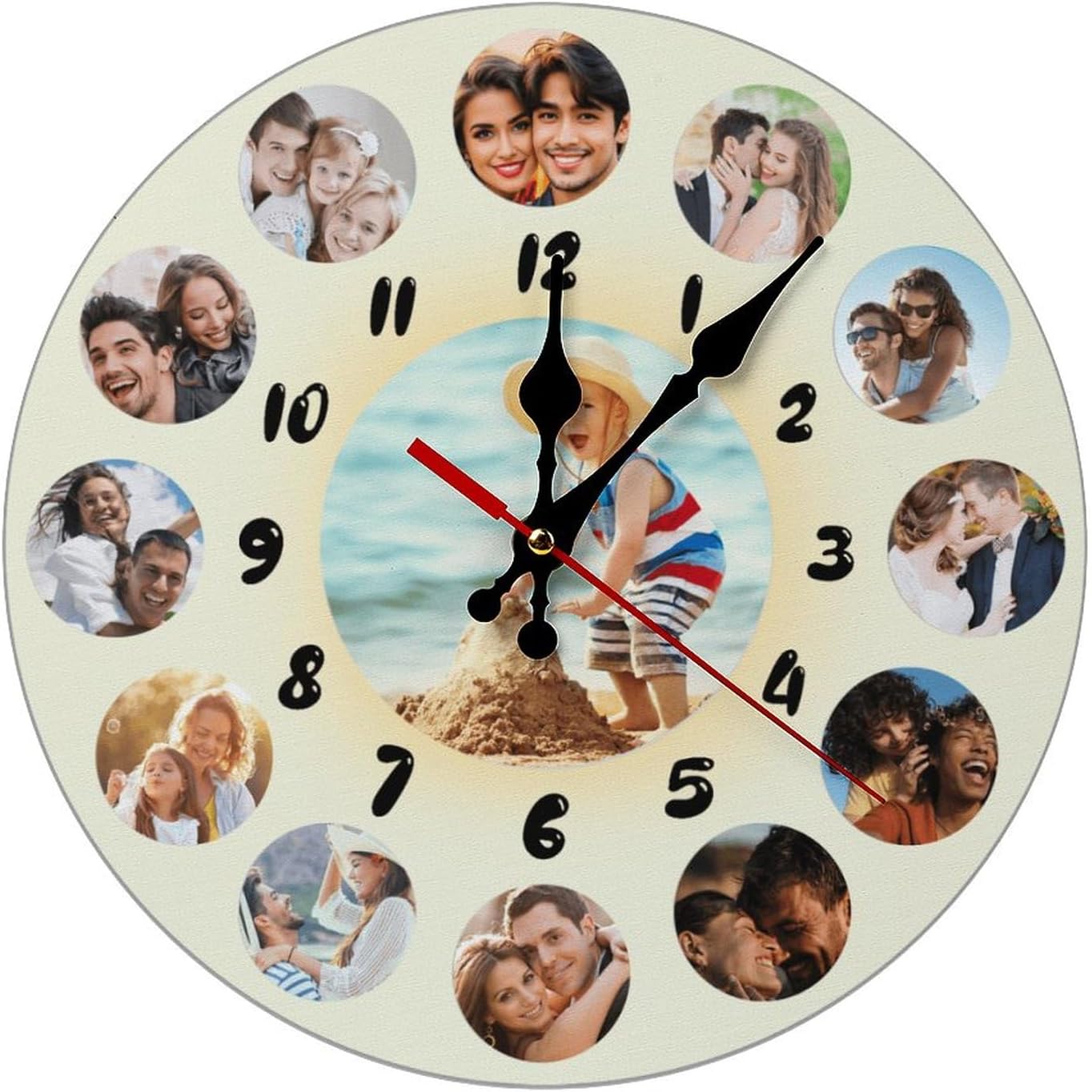 Custom Wall Clock,Personalized Wood Clock add Your Photo/Text,Customizable Silent Round Decoration for Kitchen Bathroom 23.6inch style8