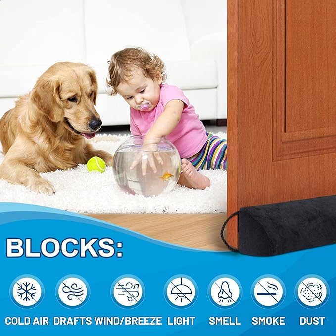 HomeProtect Under Door Draft Stopper 30 Inch Triangle Door Weather Stripping Reduce Wind/Breeze Noise Light Blocker Door Sweeps, Improved Triangle Design More Fits 0 to 3" Door Gaps Black
