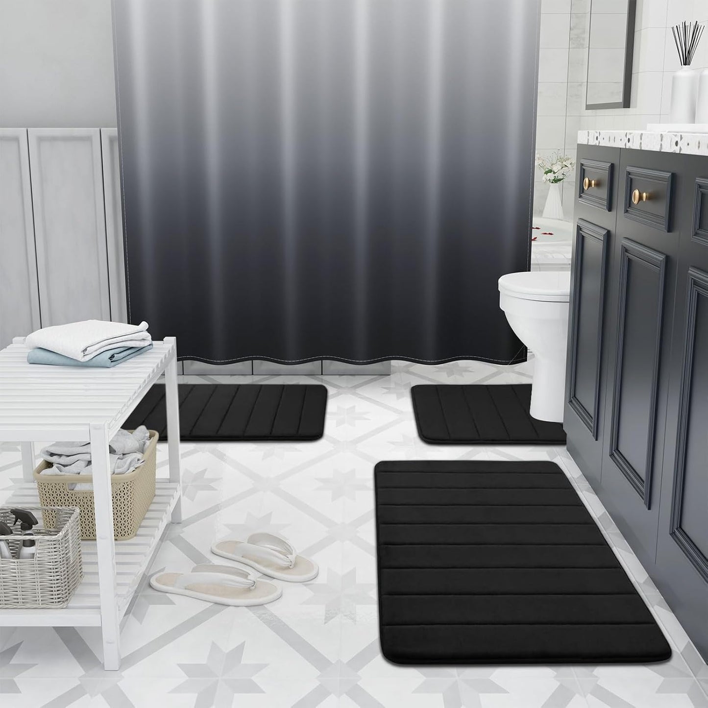 Buganda Memory Foam Bath Mat, 44" x 20", Ultra Soft and Non-Slip Bathroom Rugs, Water Absorbent and Machine Washable Bath Rug for Bathroom, Shower, and Tub, Black