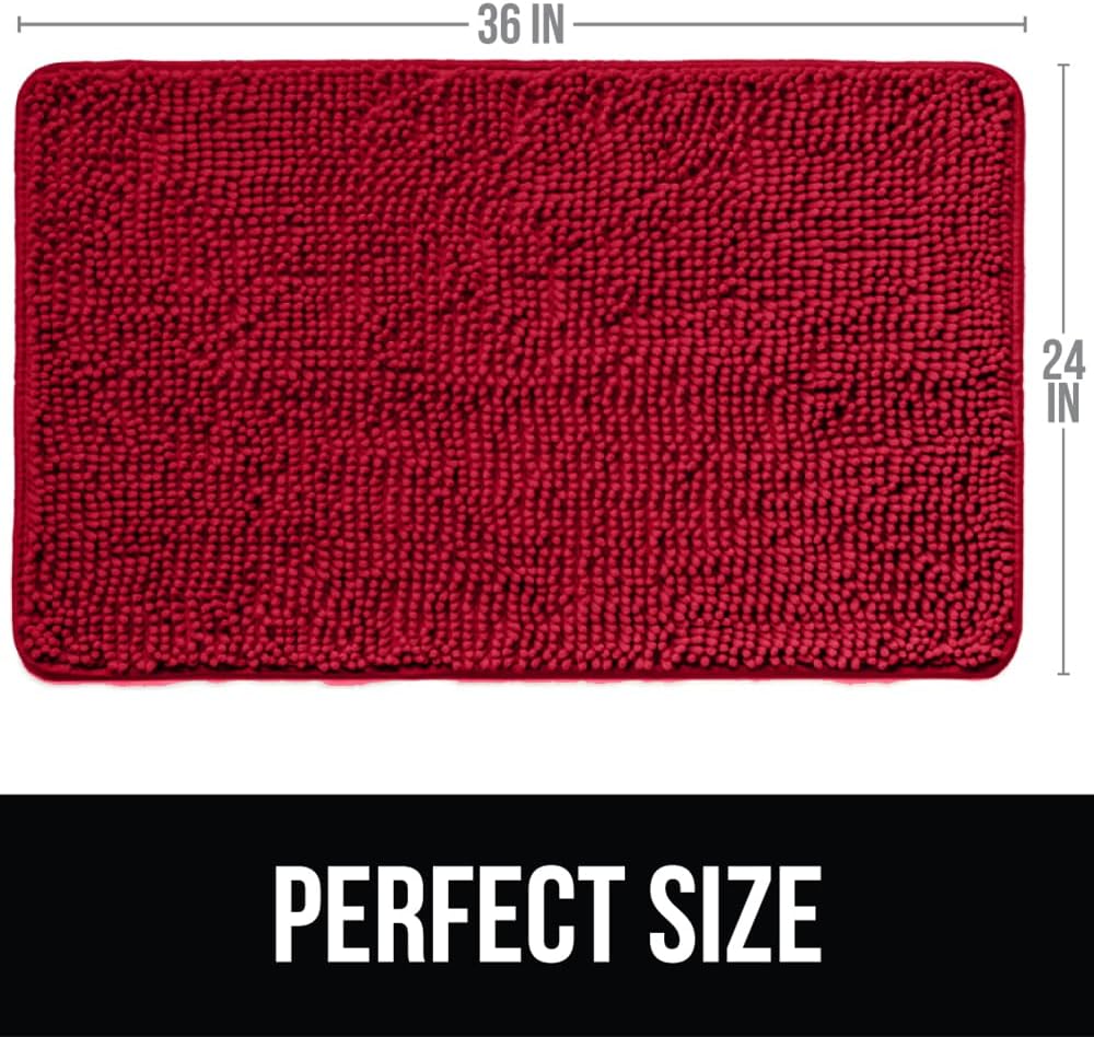 KANGAROO Bathroom Rugs, Chenille Soft Absorbent Bath Rug, Shaggy Shower Mat, Quick Dry Machine Wash Bathmat, Plush Carpet Mats for Tub, Bathtub and Room Home Decor Accessories, 36x24, Red