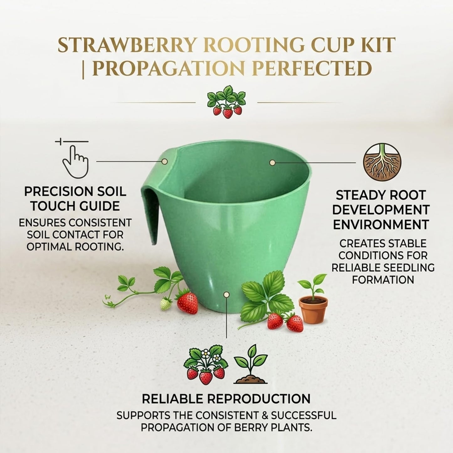 Strawberry Rooting Cup Kit with 20 Forks, Strawberry Propagation Cups, Space-Saving Hanging Design, Plastic Planter for Garden, Greenhouse, and Balcony (Large,green20pc)