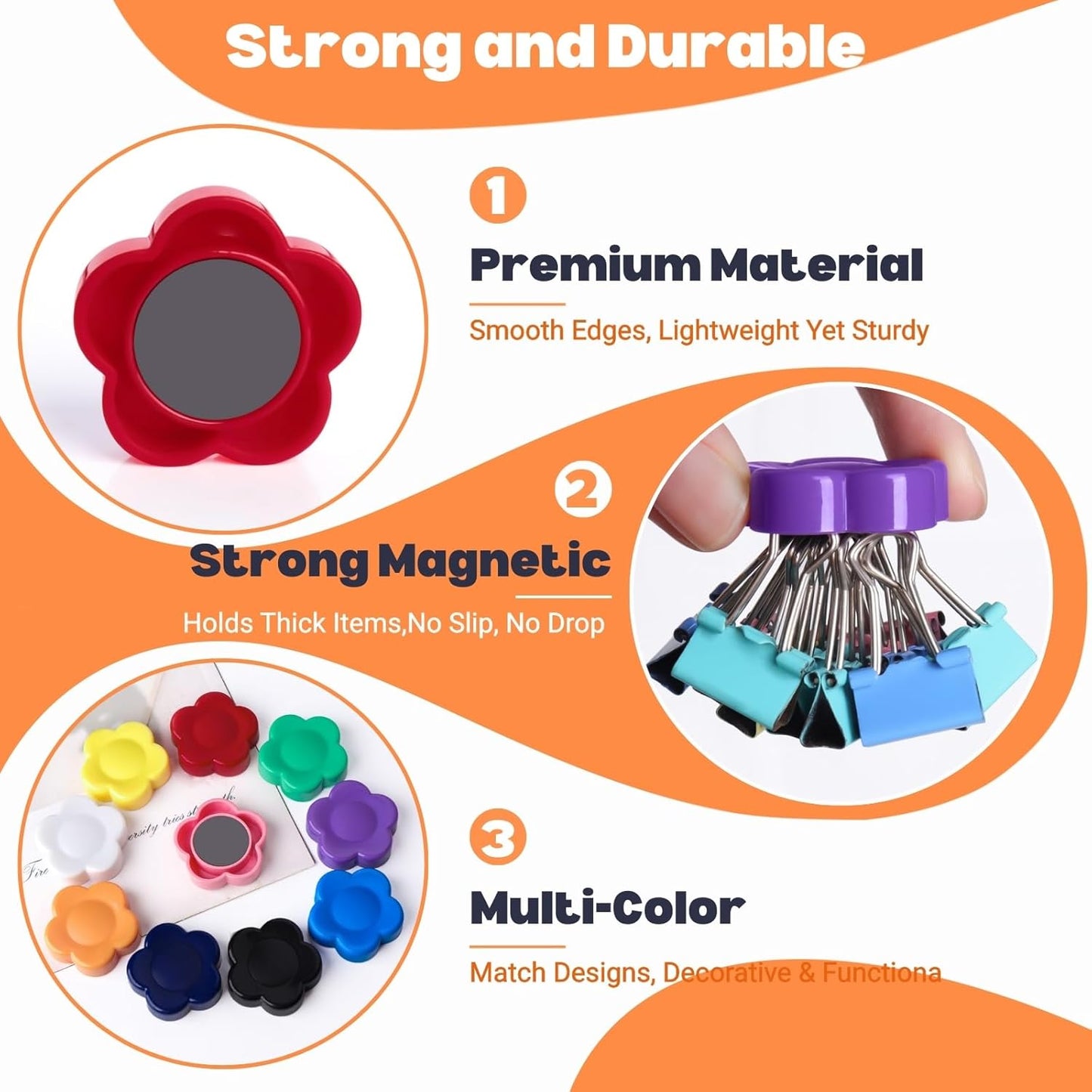 Fridge Magnets - 50 Pack Heavy Duty Refrigerator Magnets - Small Strong Magnets for Whiteboard, Lockers, Crafts, Kitchen, Office & Classroom - Decorative Cute Mini Sunflower Magnet (10 Colors)