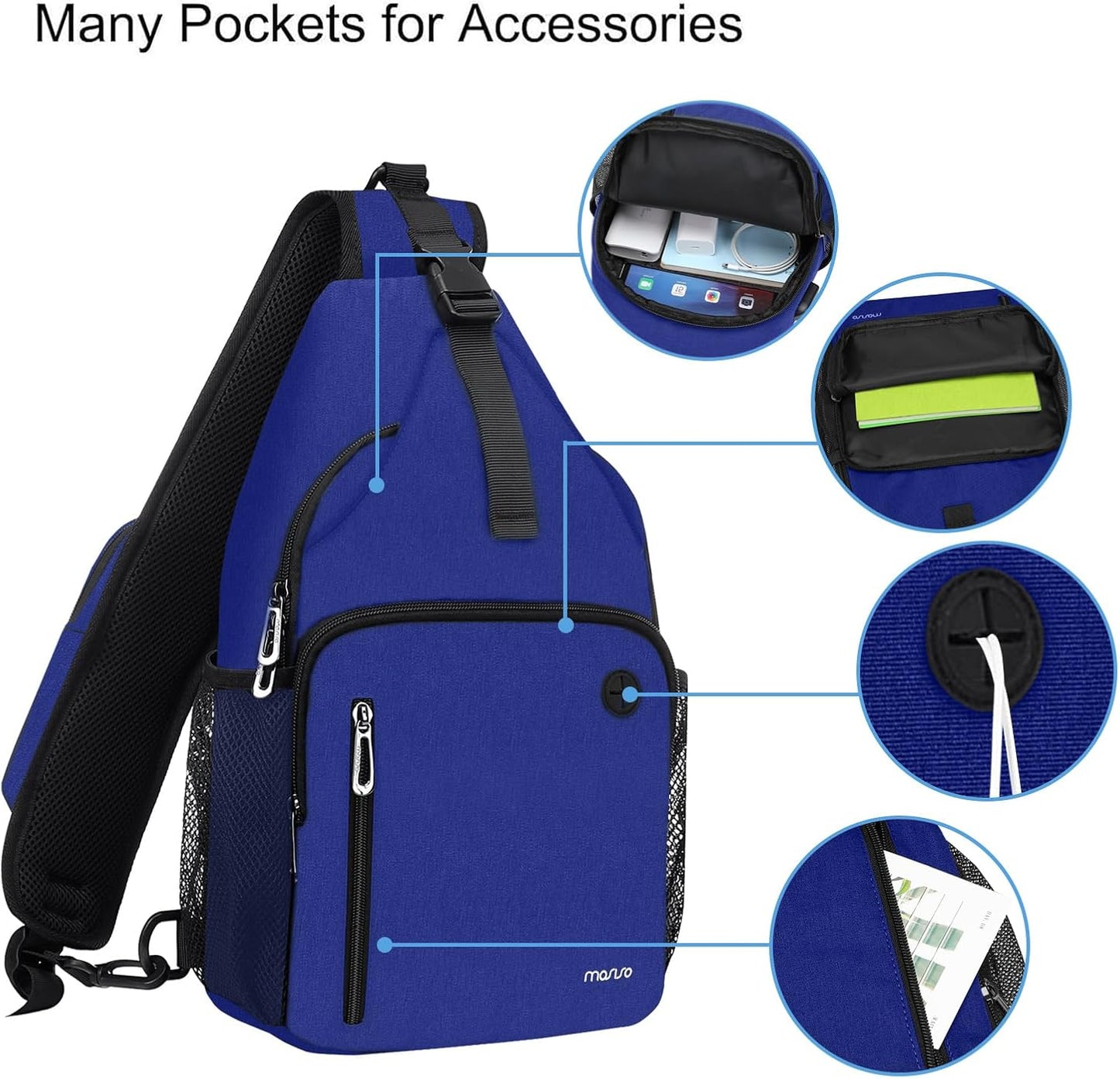 MOSISO Sling Backpack Bag, Crossbody Shoulder Bag Travel Hiking Daypack Chest Bag with Front Square Pocket&USB Charging Port