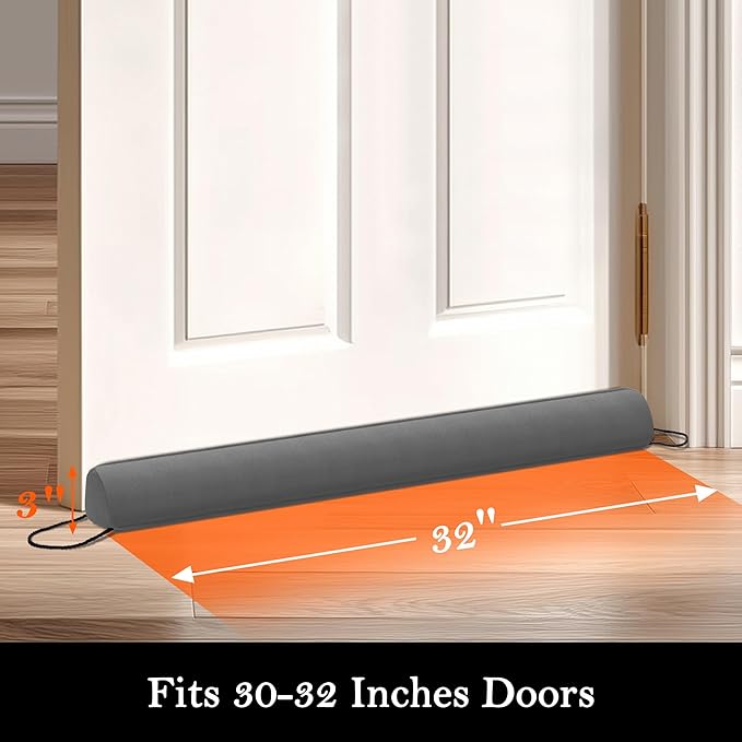 Sunolga Door Draft Stopper Blocks Hot and Cold Air with Removable Washable Cover for Bottom of Door, All-Season Seal for Noise, Light, Dust, Door Sweep for Gaps Up to 3", Home Essentials, 32", Gray