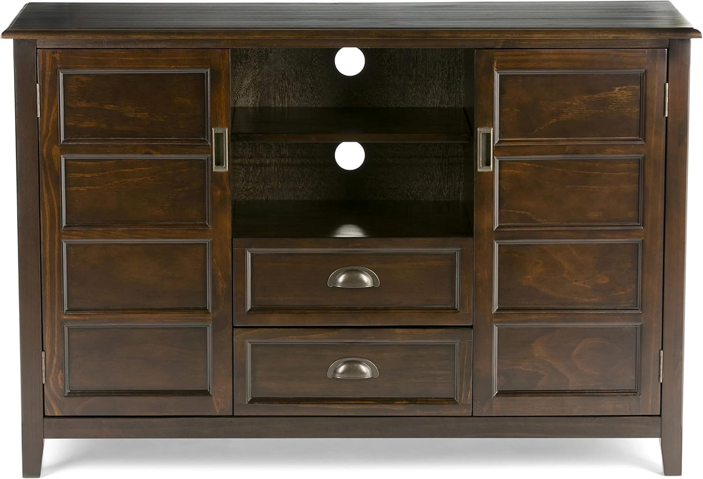 SIMPLIHOME Burlington SOLID WOOD 54 inch Wide Transitional TV Media Stand in Mahogany Brown For TVs up to 60 inches for the Living Room and Entertainment Center