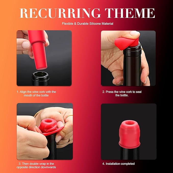 Silicone Wine Bottle Stopper 8-Pack with Double-Layer Leakproof Seal for Sparkling Wine & Champagne, Reusable Bubble Stoppers for Wine, Beer, Soda, Universal Beverage Caps Preserves Freshness
