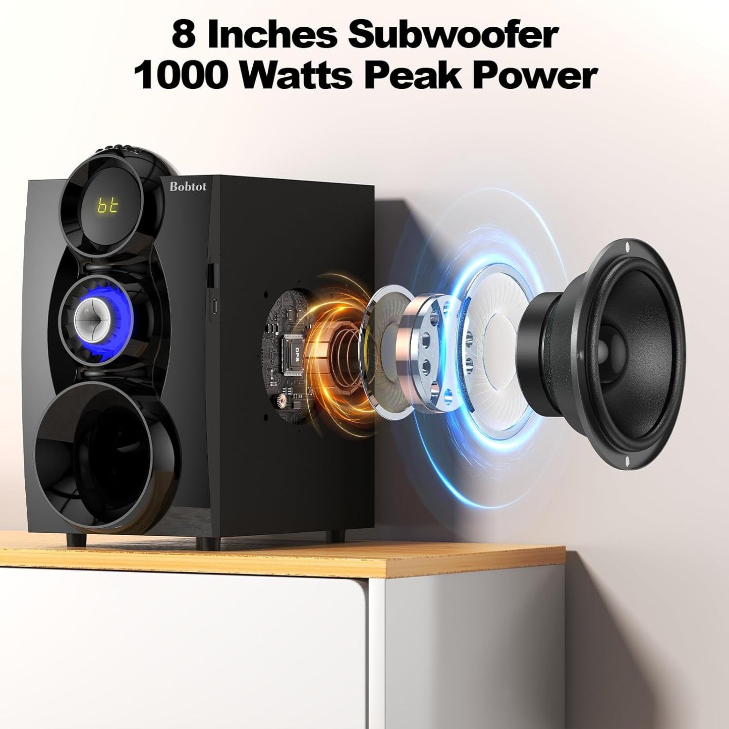 Wireless Surround Sound System Home Theater System, 1000W Surround Speakers 8" Subwoofer 5.1/2.1 Channel Deep Bass with HDMI ARC Optical Bluetooth Karaoke Input