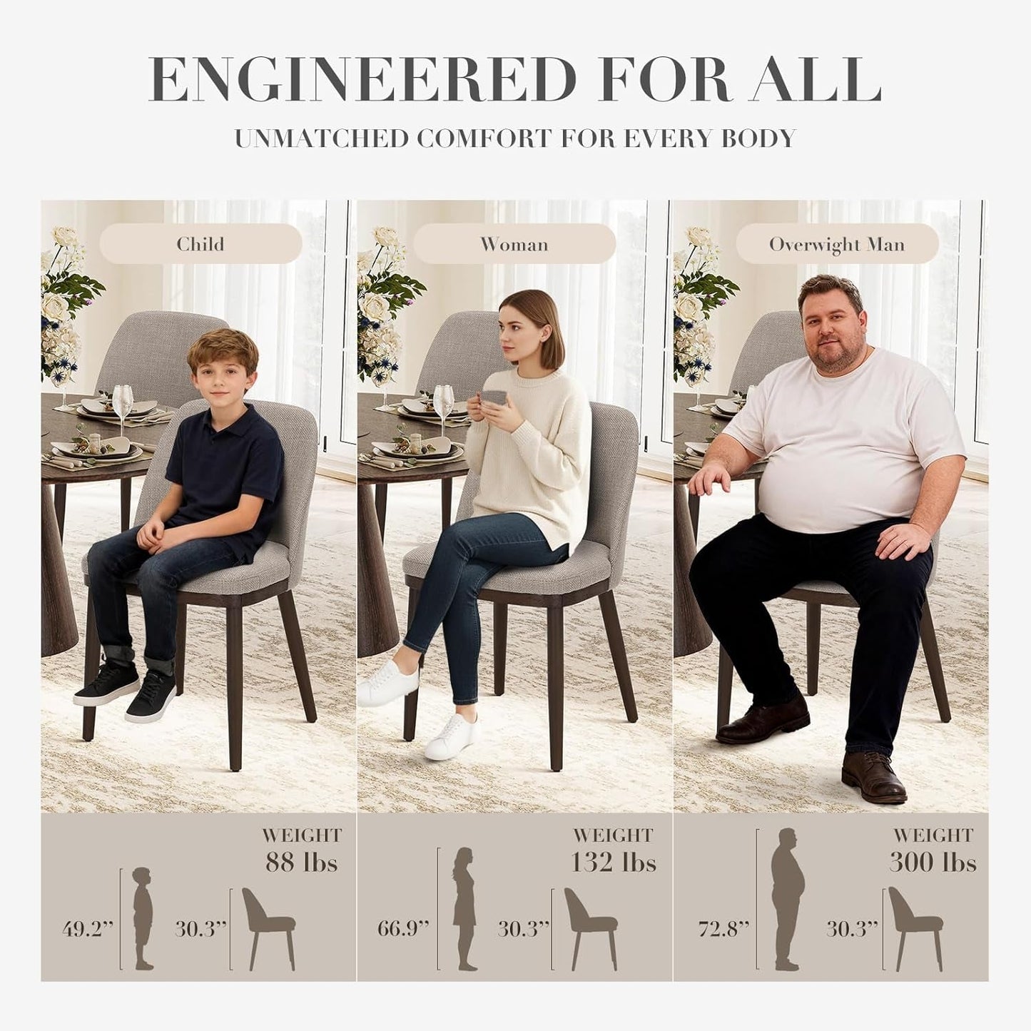 Upholstered Dining Chairs Set of 6, Modern Kitchen Chairs with Back, Fabric Side Dining Room Chairs with Wood Legs for Kitchen Dining Room Restaurant, Camel