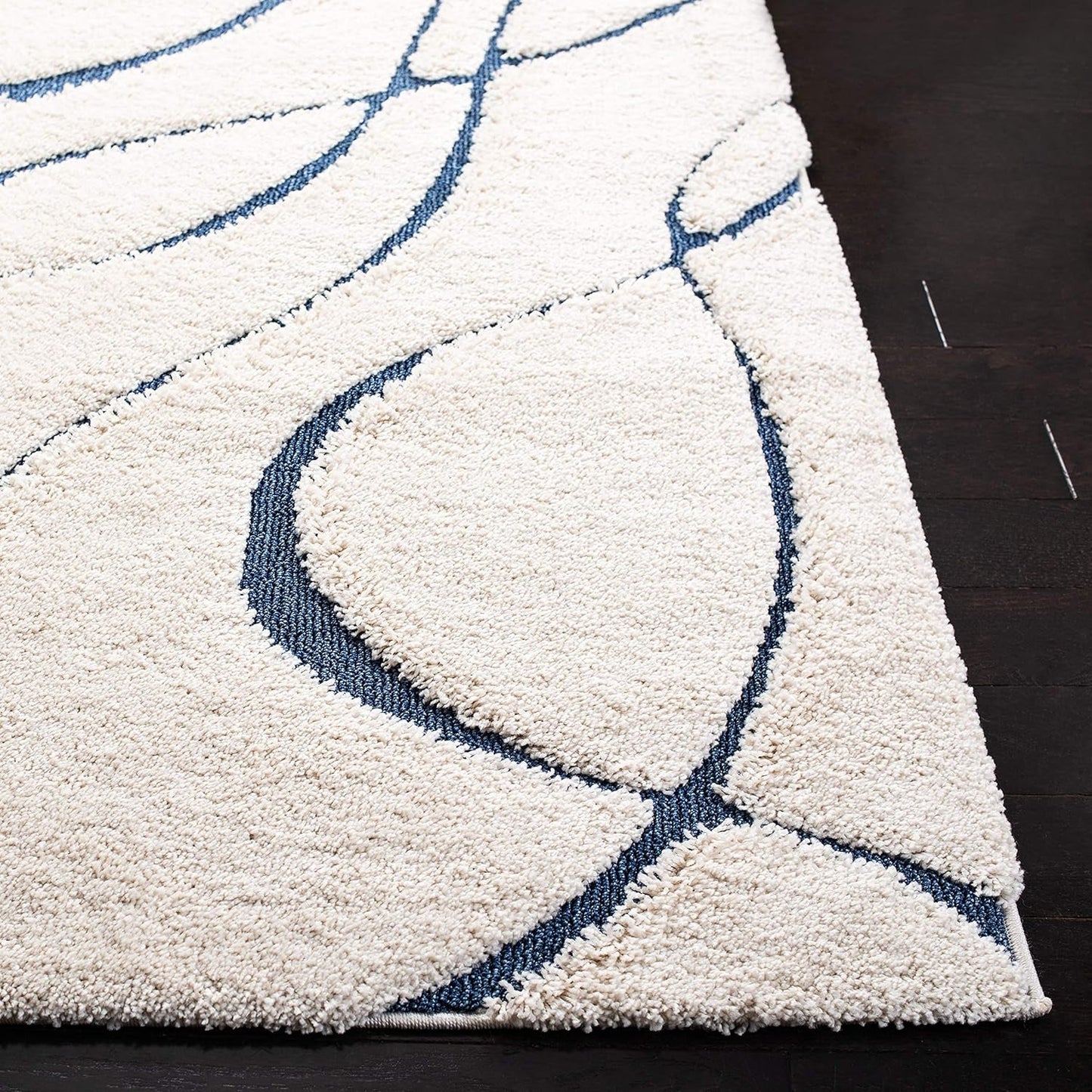 Florida Shag Collection Area Rug - 6' X 9', Cream & Blue, Non-Shedding & Easy Care, 1.2-Inch Thick Ideal for High Traffic Areas in Living Room, Bedroom (SG471-1165)