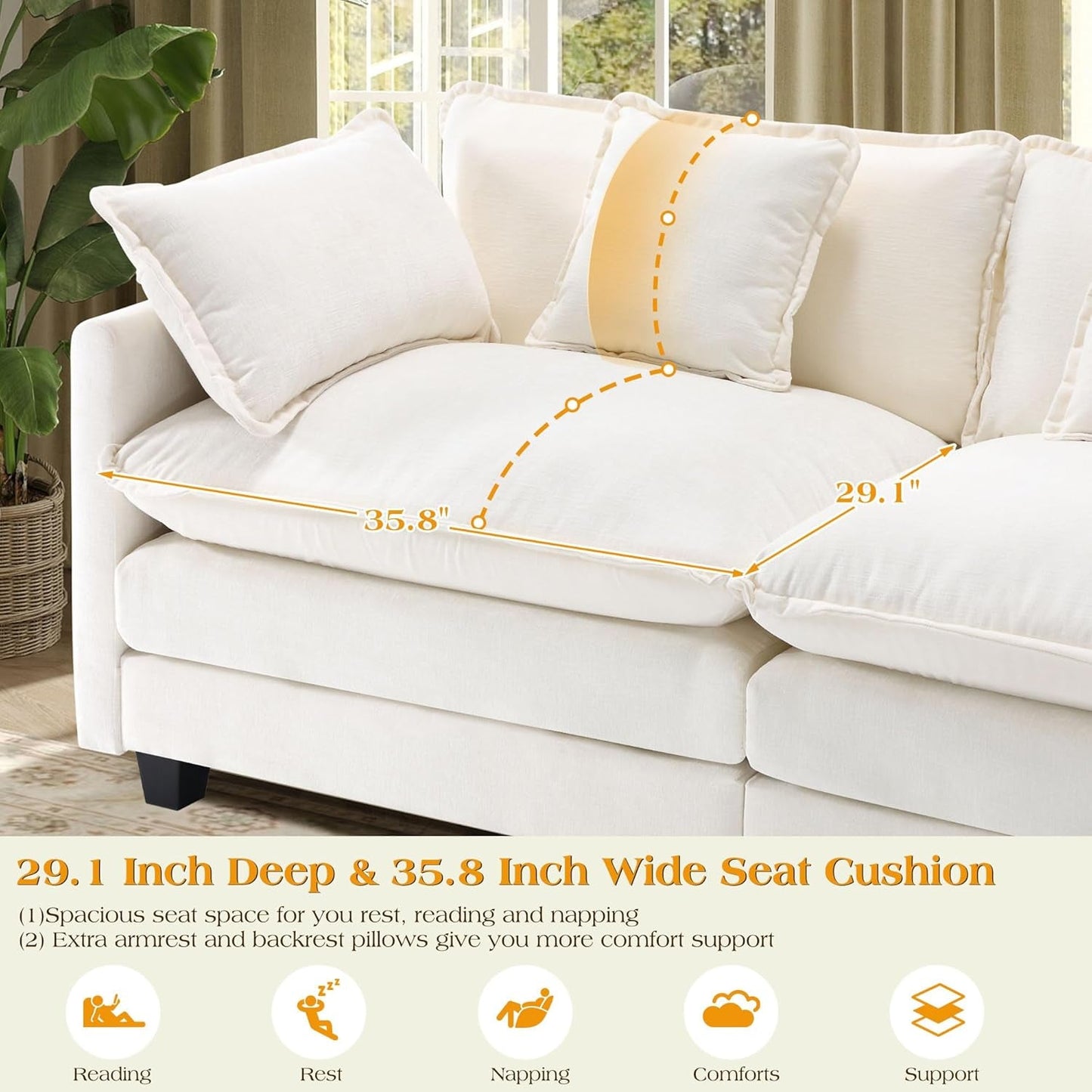 Modular Sectional Sofa,U Shaped Couch for Living Room,Modern Deep Seat Sofa 3 Seater Chenille Fabric Comfy Cloud Couches with Throw Pillows & Movable Ottoman