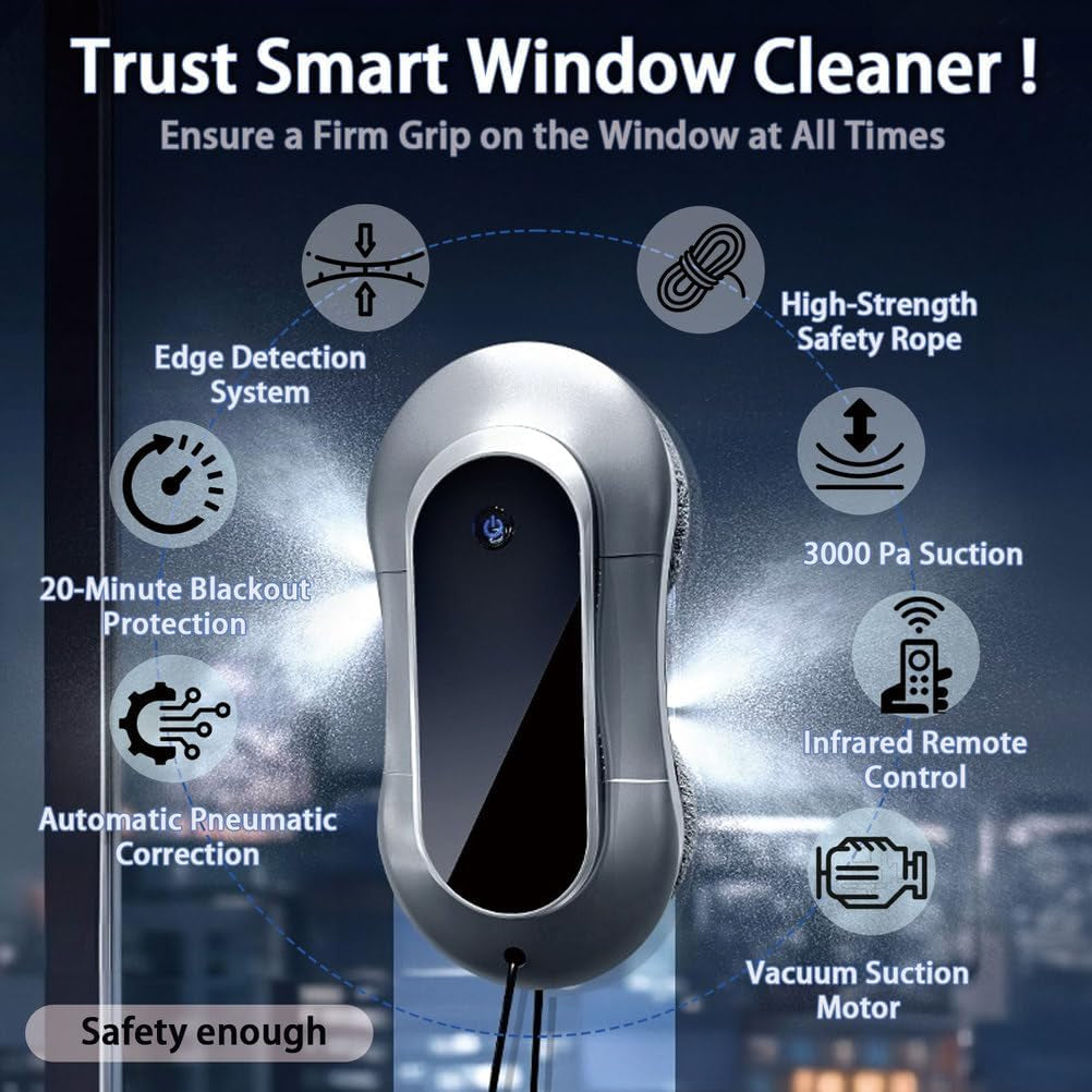 Window Cleaner Robot Auto Dual Spray,Automatic Window Cleaning Robot with Intelligent Path Planning,Edge Detection Technology, Remote Control,Window Cleaner All Smooth Surfaces