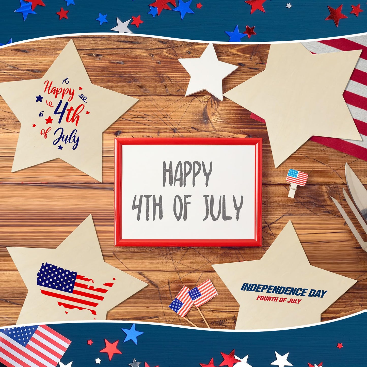Anglechic 18 Pcs 12 Inch Wooden Star 4th of July Ornaments to Paint Wooden Stars for Crafts Unfinished DIY Blank Wood Slice for Patriotic American Flag Table Decoration