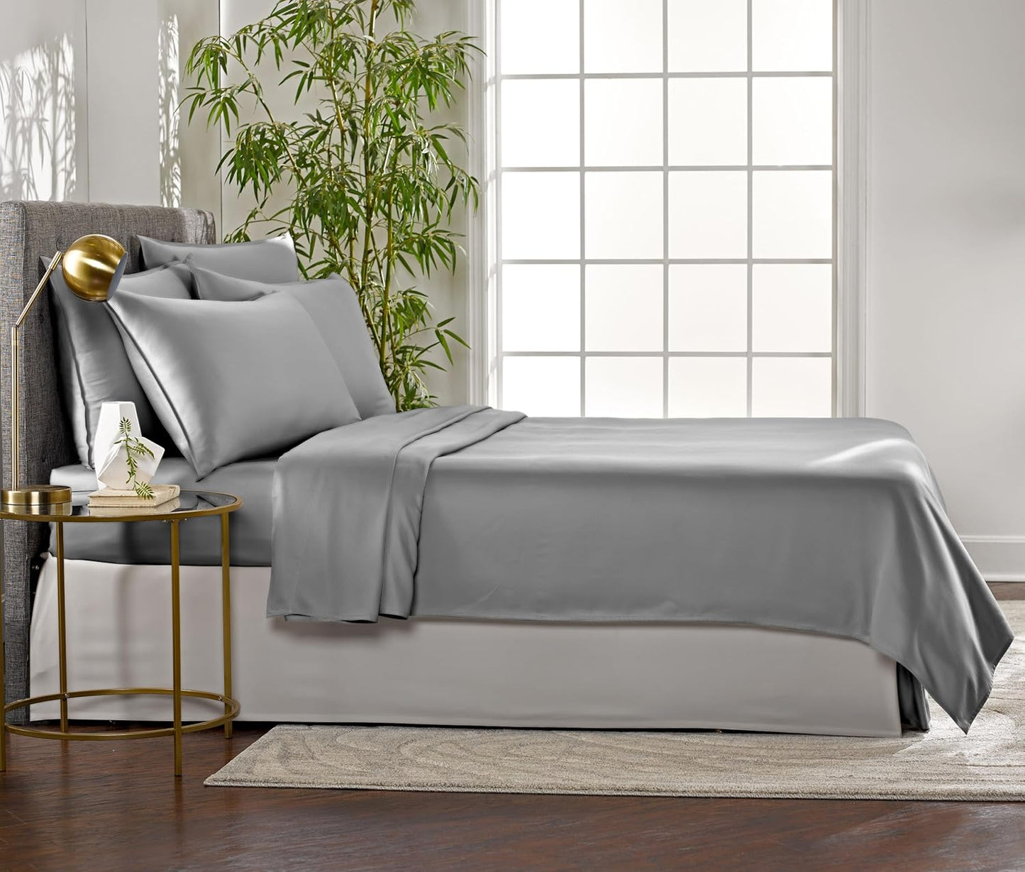 Queen Sheets by Pure Bamboo, Genuine 100% Organic Viscose Derived from Bamboo Bed Sheet Set, Luxuriously Soft & Cooling, Double Stitching, Lifetime Quality Promise (Queen, Stone Grey)