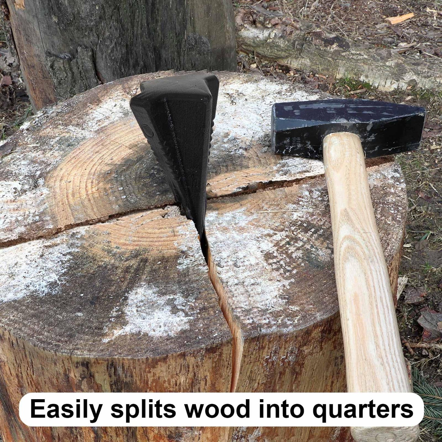 Otoolling 1 Pcs 5 Lbs Wood Splitting Wedges Manual Log Splitter Wedge 4-Direction Diamond Design Forged Steel Tool for Easy Wood Splitting Splits Firewood into 4 Pieces Less Effort(Black)