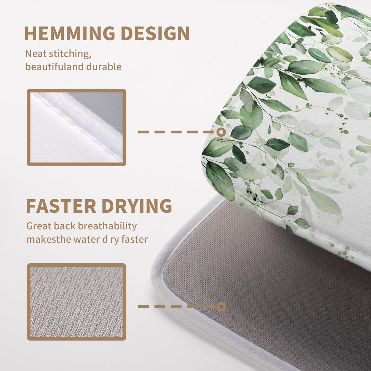 Sage Green Leaf Dish Drying Mat for Kitchen Counter Spring Eucalyptus Leaves Drying Mats Summer Floral Microfiber Absorbent Dishes Pad Reversible Washable Dish Drainer Rack Mat Large 18x24 Inch